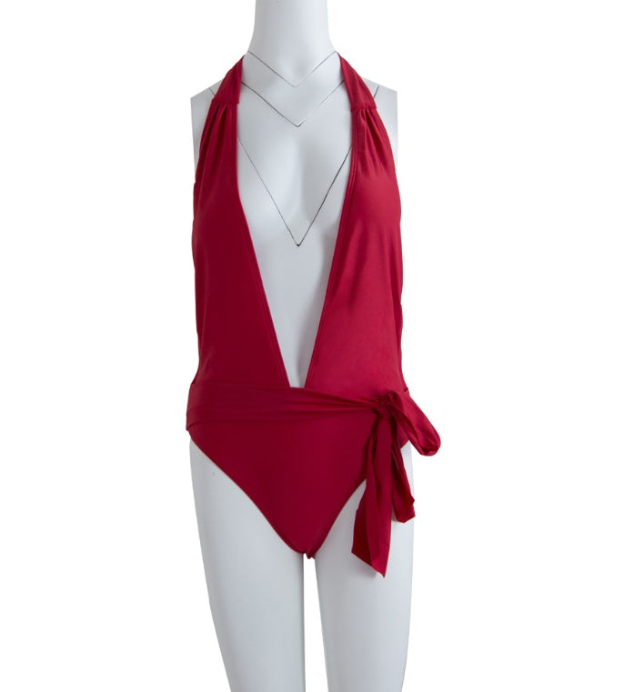 Maillot de bain décolleté une pièce sexy à bretelles pour femme,