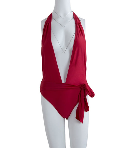 Maillot de bain décolleté une pièce sexy à bretelles pour femme,