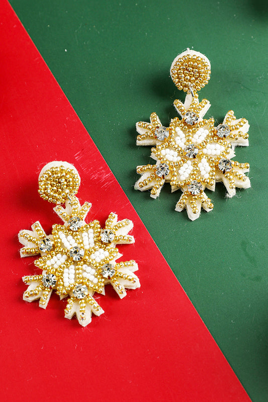 Pendants d'oreilles en perles de riz avec flocon de neige en strass de Noël