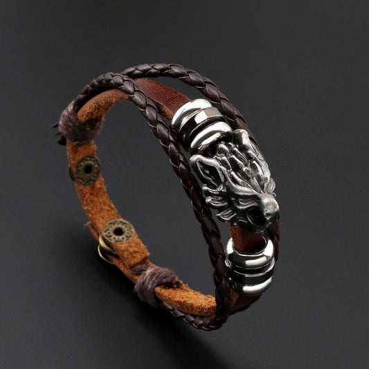 Bracelet de loup en cuir vintage