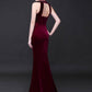 Robe de soirée vintage élégante en velours, sexy, dos nu, sans manches, style sirène, longueur au sol, robe de soirée, col licou, robe de bal