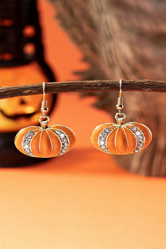 Boucles d'oreilles à crochets en strass citrouille Halloween orange