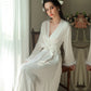 Robe de soirée longue en satin à plumes pour femme
