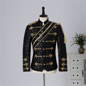 Costume de chanteur de rock pour hommes, col montant, paillettes, pour banquet