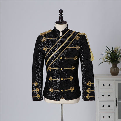 Costume de chanteur de rock pour hommes, col montant, paillettes, pour banquet