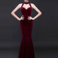 Robe de soirée vintage élégante en velours, sexy, dos nu, sans manches, style sirène, longueur au sol, robe de soirée, col licou, robe de bal