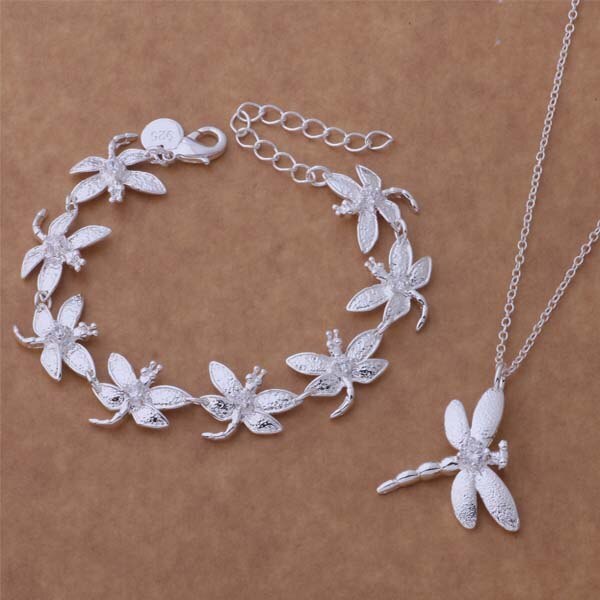 Bracelet collier libellule plaqué argent