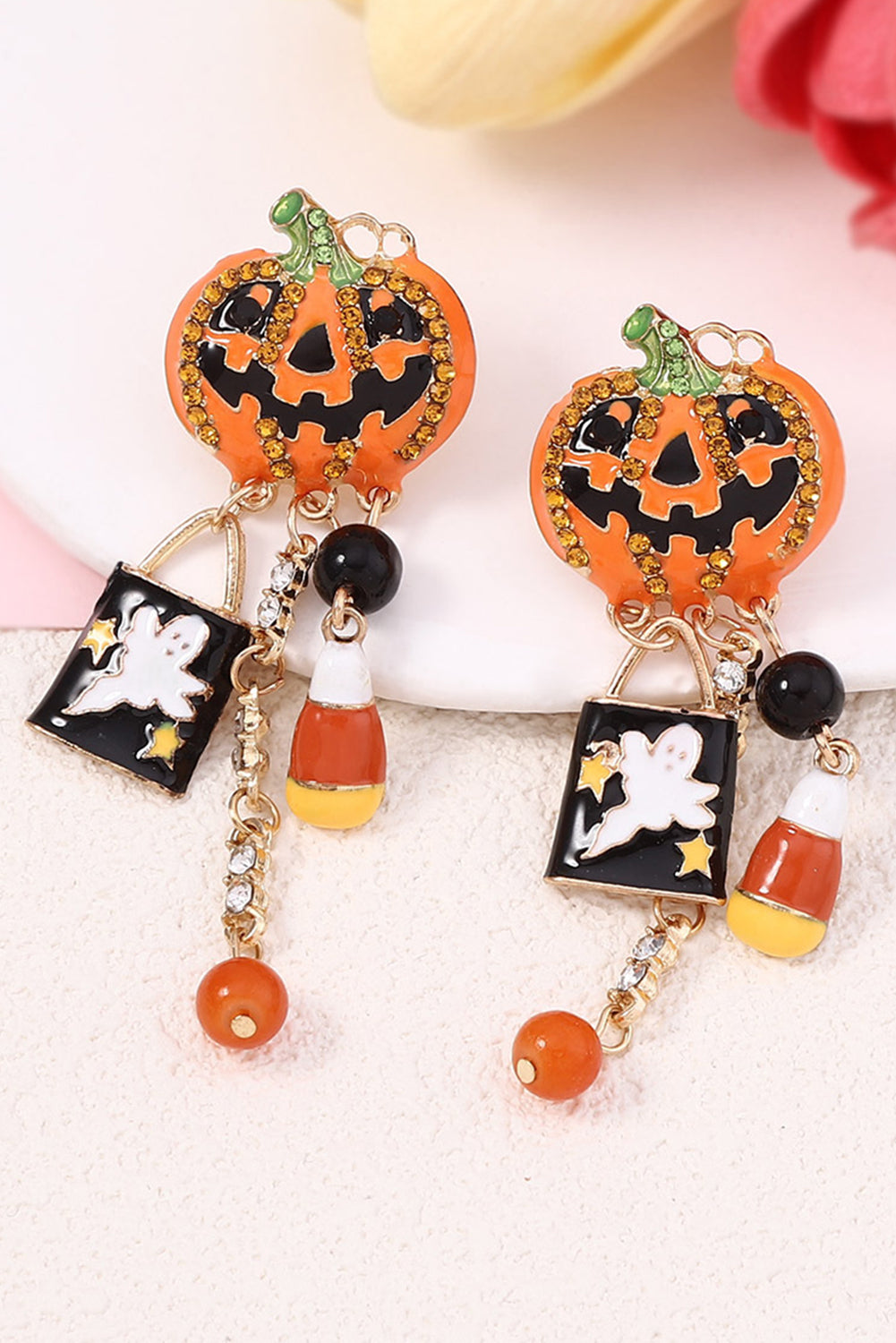 Boucles d'oreilles en strass orange Halloween Citrouille Fantôme Tassel