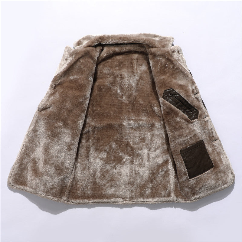 Veste homme grand revers en peluche en fourrure pour homme