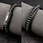Bracelet en acier inoxydable perlé en cuir noir pour homme