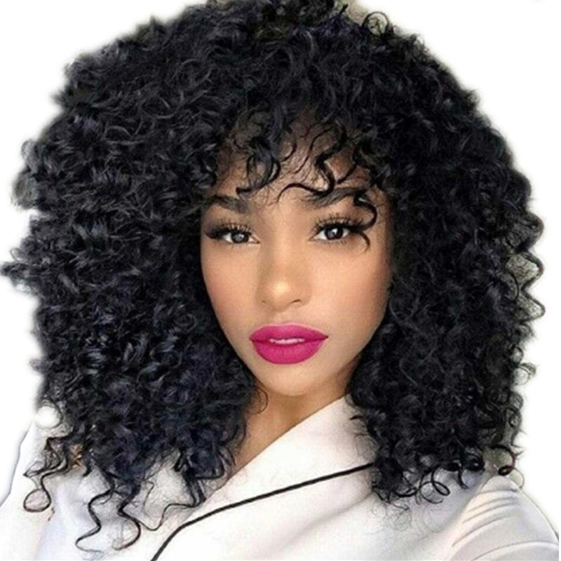 Perruque de cheveux humains bouclés courte pour femmes africaines. Perruque de cheveux avec  petites boucles et frange