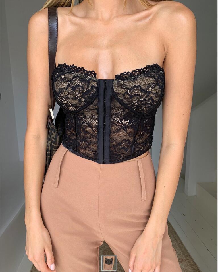 Haut corset en dentelle sans manches pour femme