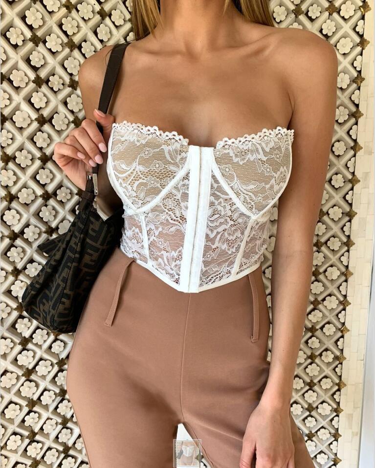 Haut corset en dentelle sans manches pour femme