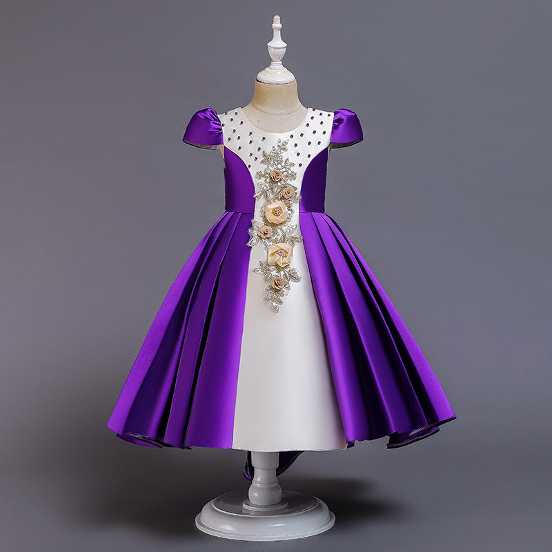 Robe de soirée brodée et moelleuse, robe de princesse, costume de maternelle, robe pour fille