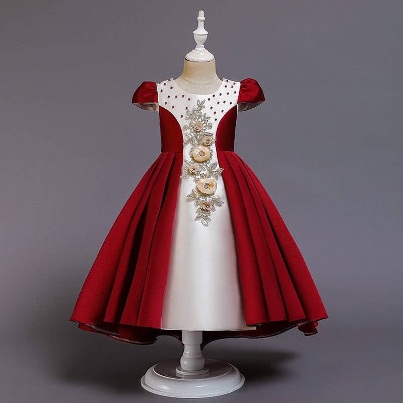 Robe de soirée brodée et moelleuse, robe de princesse, costume de maternelle, robe pour fille