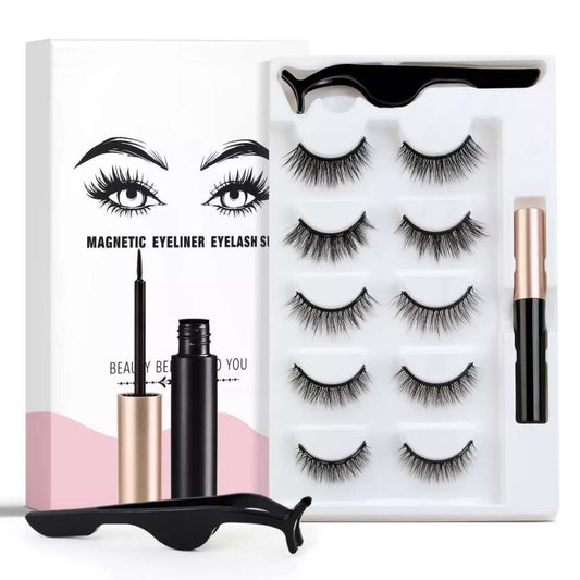 Ensemble de 5 paires de faux cils magnétiques avec eyeliner liquide magnétique