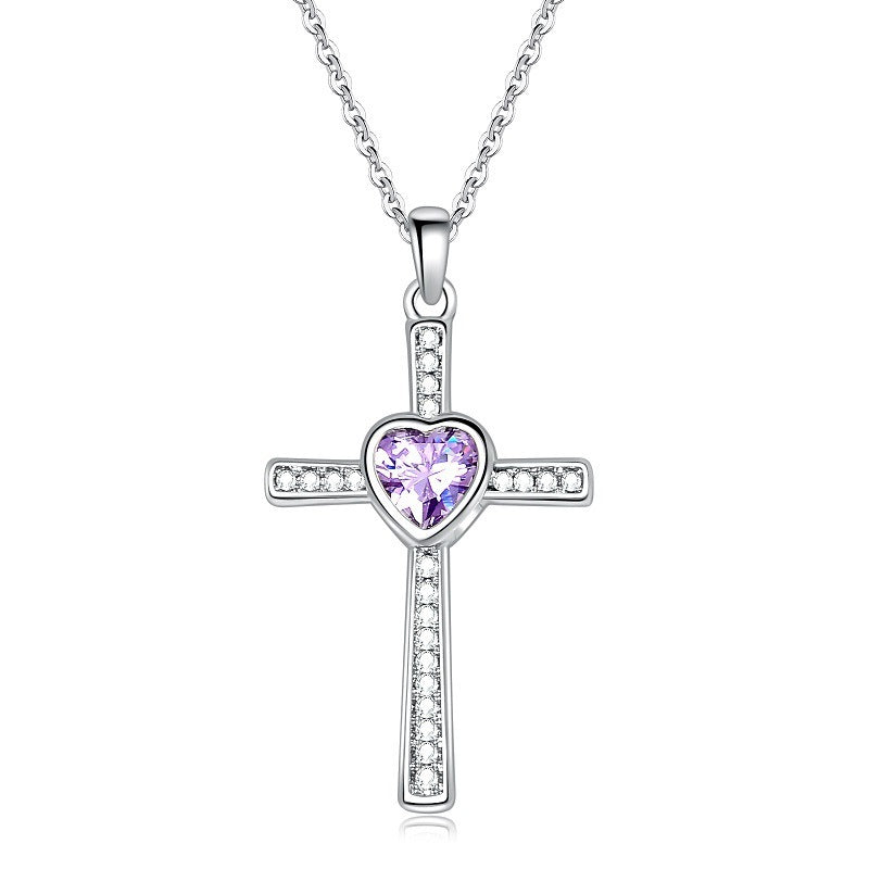 Collier pendentif diamant en forme de croix en pierre et zircon