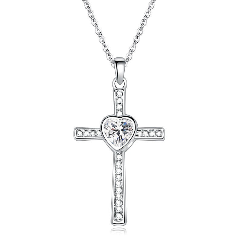 Collier pendentif diamant en forme de croix en pierre et zircon