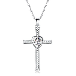 Collier pendentif diamant en forme de croix en pierre et zircon