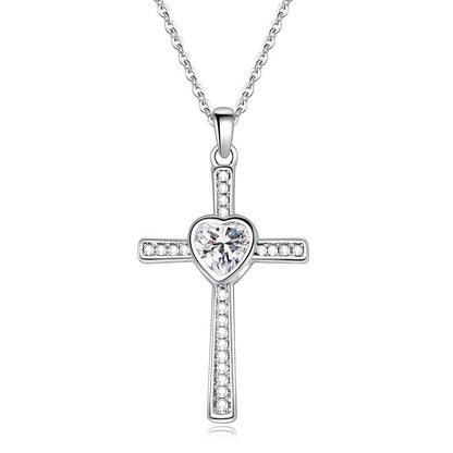 Collier pendentif diamant en forme de croix en pierre et zircon