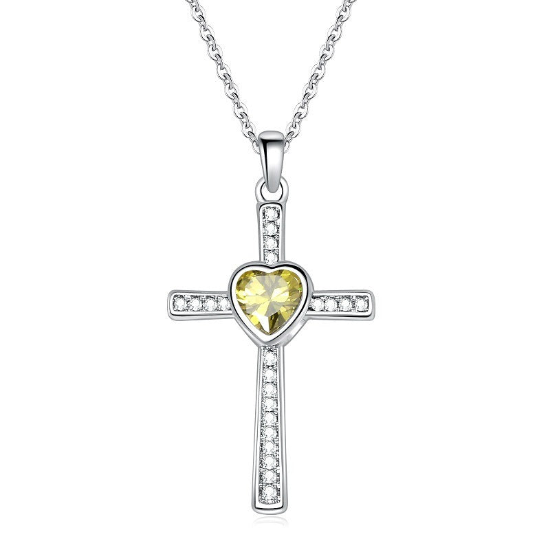 Collier pendentif diamant en forme de croix en pierre et zircon