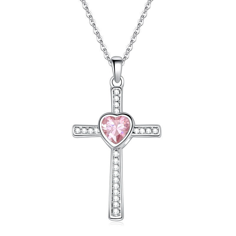 Collier pendentif diamant en forme de croix en pierre et zircon