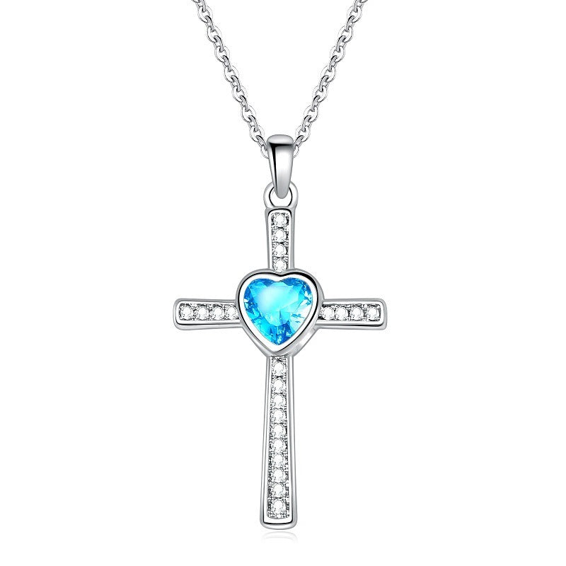 Collier pendentif diamant en forme de croix en pierre et zircon
