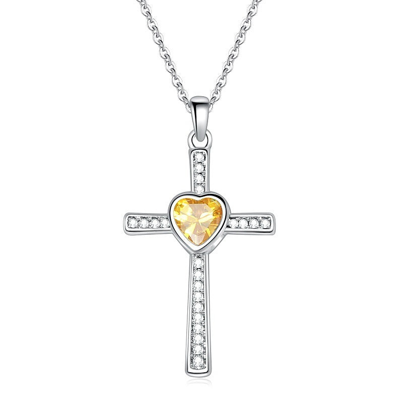 Collier pendentif diamant en forme de croix en pierre et zircon