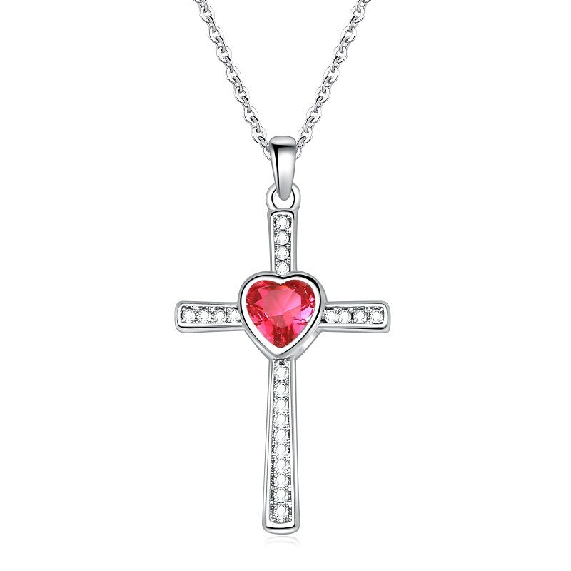 Collier pendentif diamant en forme de croix en pierre et zircon