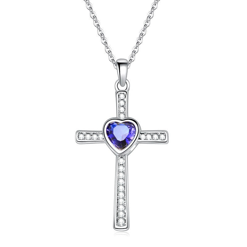 Collier pendentif diamant en forme de croix en pierre et zircon