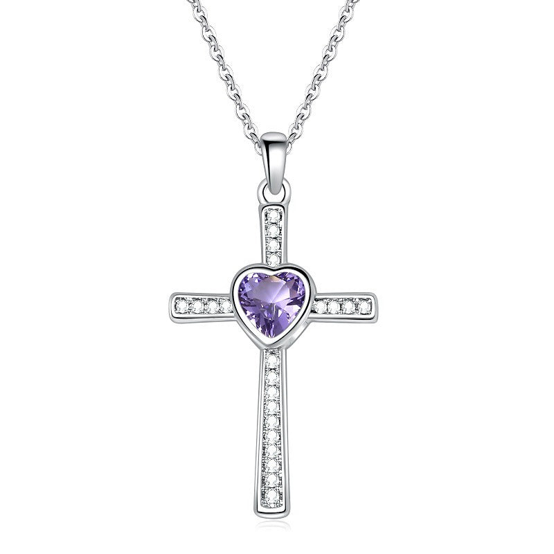 Collier pendentif diamant en forme de croix en pierre et zircon