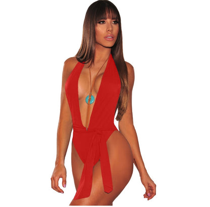 Maillot de bain décolleté une pièce sexy à bretelles pour femme,