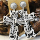 Boucles d'oreilles pendantes Vintage Faith Cross à pois argentés