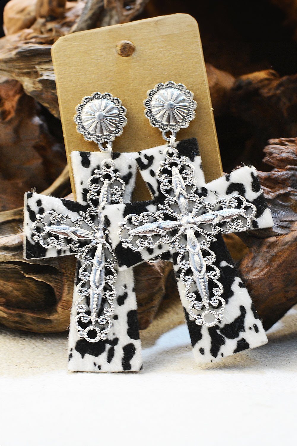 Boucles d'oreilles pendantes Vintage Faith Cross à pois argentés