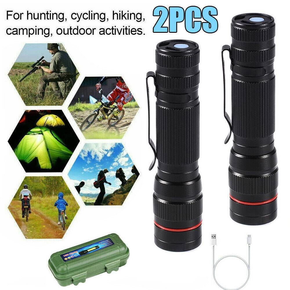 Lampe de poche LED rechargeable 3 modes torche zoomable câble USB