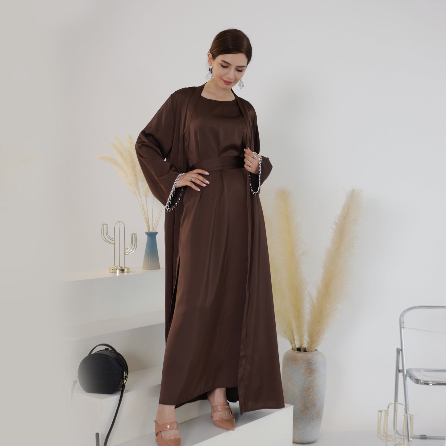 Robe de soirée à perles de couleur unie printemps-été