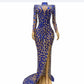 Robe de soirée de performance sexy élégant col roulé robe bleue à lentilles robe de banquet