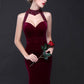 Robe de soirée vintage élégante en velours, sexy, dos nu, sans manches, style sirène, longueur au sol, robe de soirée, col licou, robe de bal