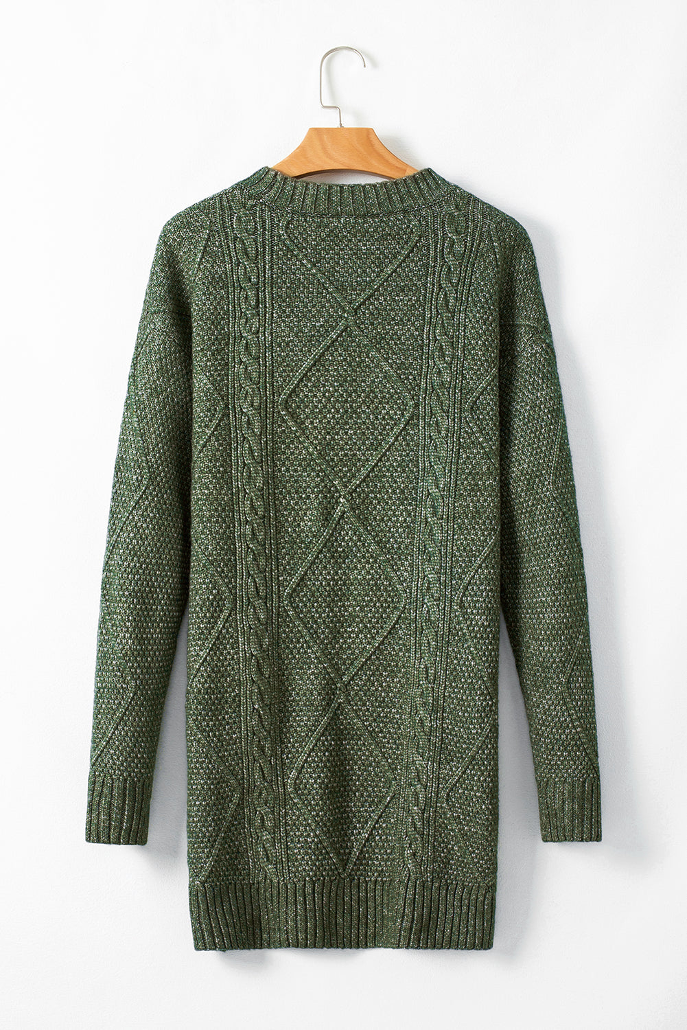Robe chasuble à épaulettes en maille torsadée vert brumeux