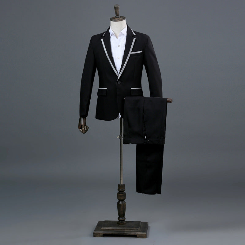 Costume de performance pour homme, costume à manches longues, costume de chanteur de scène, robe de photographie noire platine argentée