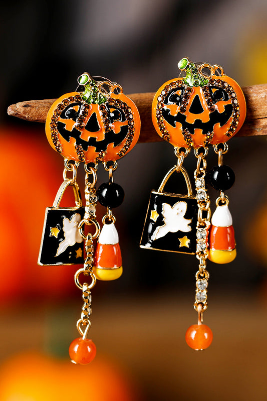 Boucles d'oreilles en strass orange Halloween Citrouille Fantôme Tassel