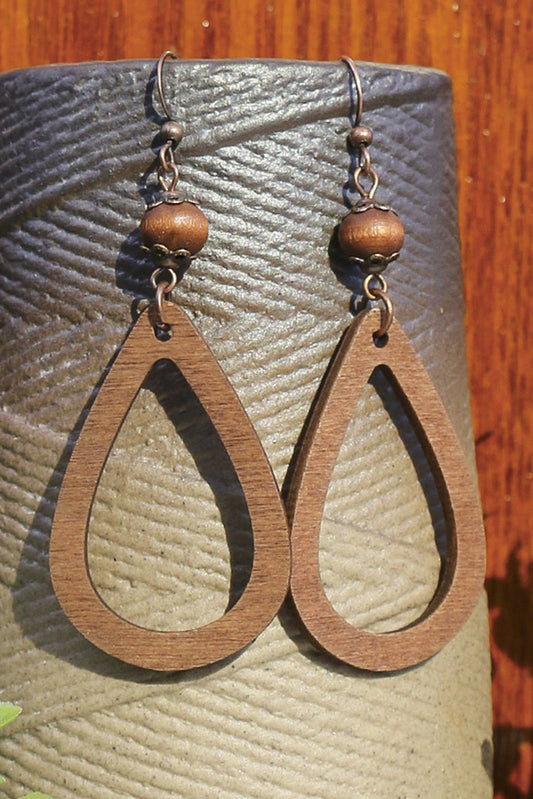 Boucles d'oreilles en forme de goutte d'eau en bois vintage marron