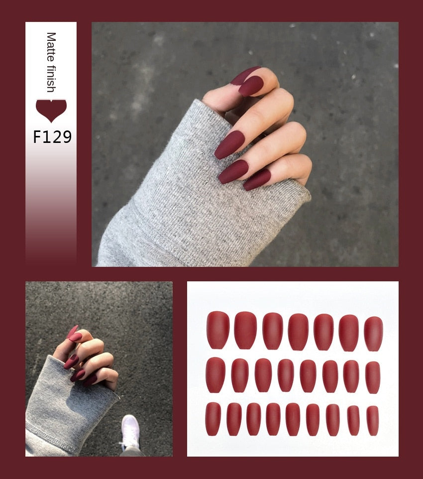 Faux ongles – Stiletto longs, transparents, mat, complets, avec colle
