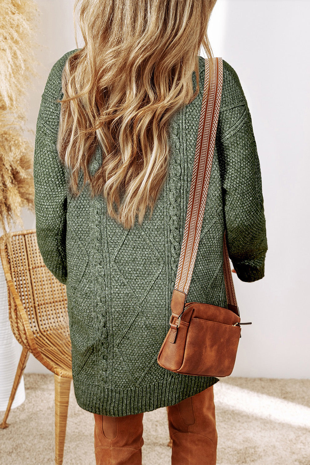 Robe chasuble à épaulettes en maille torsadée vert brumeux
