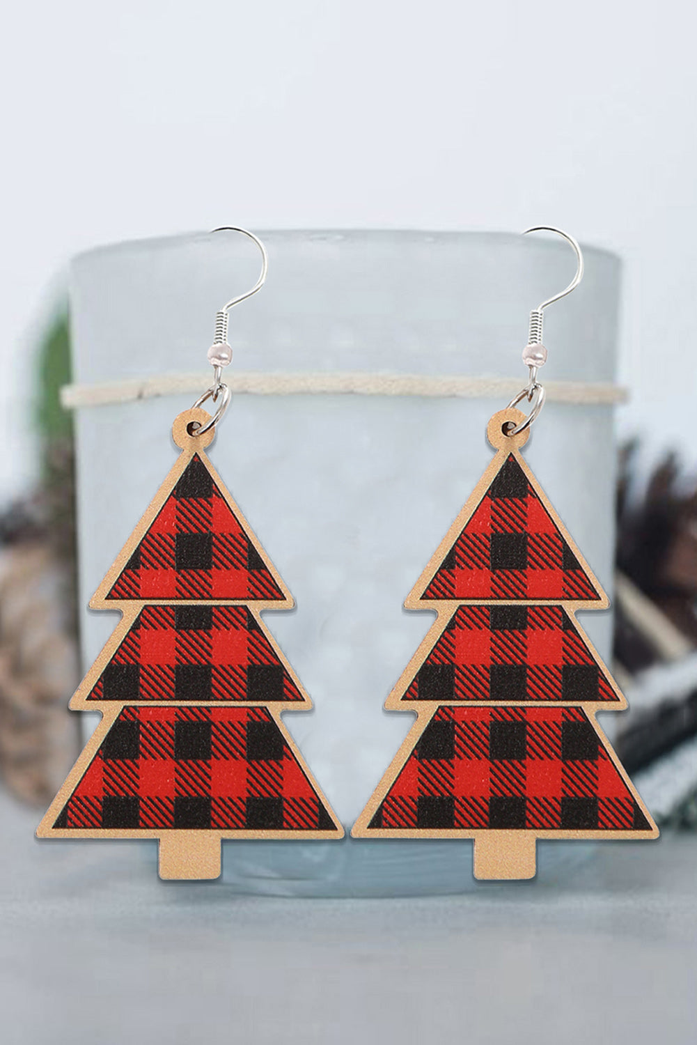 Boucles d'oreilles à crochets en forme d'arbre de Noël en léopard rouge