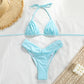 Maillot de bain pour femmes Bikini plissé de couleur unie