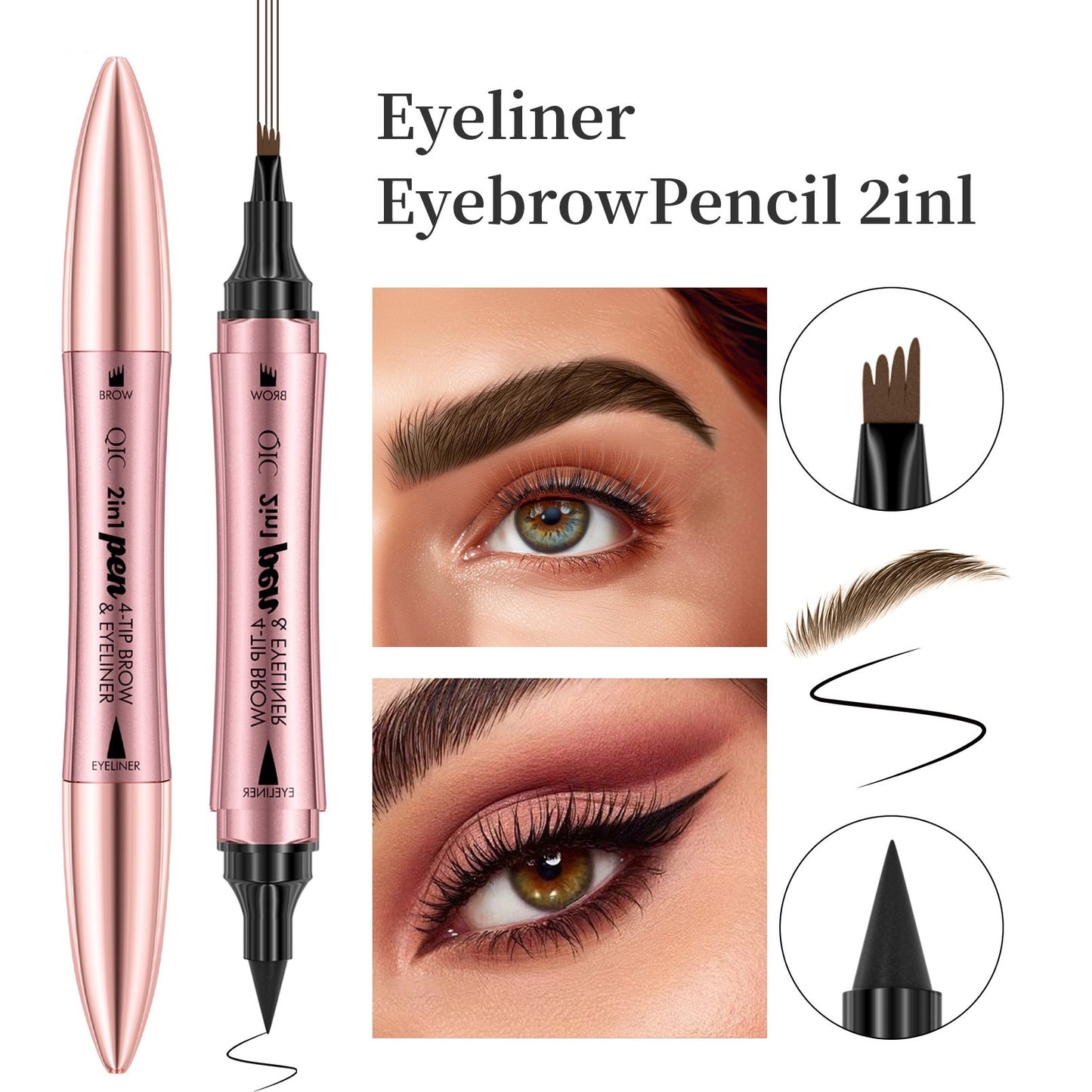 Crayon à sourcils liquide à double tête 3D micro sculpté, eyeliner 2 en 1 à double usage pour les yeux