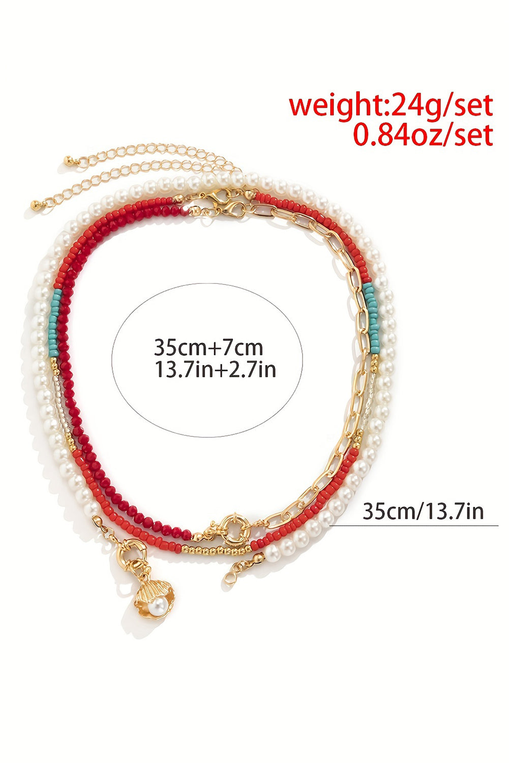 Collier de perles avec pendentif en forme de coquillage rouge flamboyant, réglable et superposé