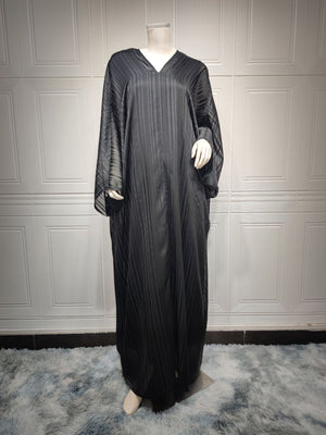 Robe  Soirée Abaya musulmane tendance, robe noire en tissu brillant, ensemble deux pièces
