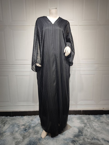 Robe  Soirée Abaya musulmane tendance, robe noire en tissu brillant, ensemble deux pièces